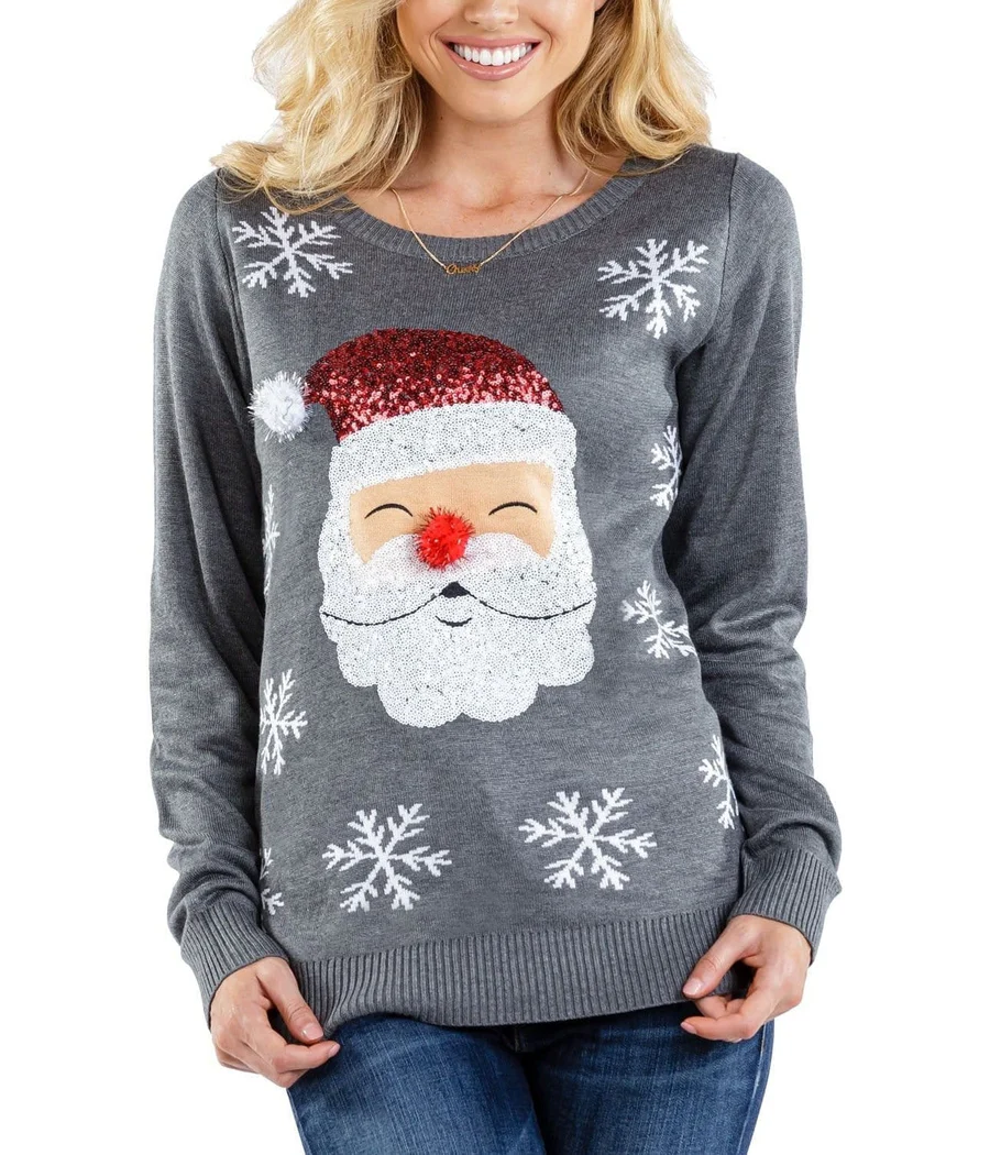 Women's Red Nose Santa Ugly Christmas Sweater